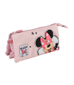 Tradineur - Estuche de 3 compartimentos ideal para el curso escolar de Minnie Mouse con caras de Minnie y cierre de cremallera. Medidas 22,5  x 11,5 cm. Portalápices Licencia Oficial Disney