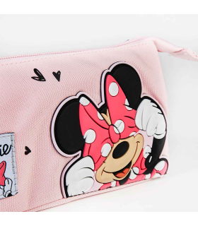 Tradineur - Estuche de 3 compartimentos ideal para el curso escolar de Minnie Mouse con caras de Minnie y cierre de cremallera. Medidas 22,5  x 11,5 cm. Portalápices Licencia Oficial Disney