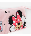 Tradineur - Estuche de 3 compartimentos ideal para el curso escolar de Minnie Mouse con caras de Minnie y cierre de cremallera. Medidas 22,5  x 11,5 cm. Portalápices Licencia Oficial Disney