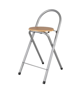 Tradineur - Silla plegable con asiento de madera y respaldo tubular 78,5 x 39,5 x 45,5 cm, taburete, banqueta metálica, patas antideslizantes y reposapiés, hogar, jardín, color asiento aleatorio