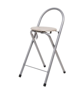 Tradineur - Silla plegable con asiento de madera y respaldo tubular 78,5 x 39,5 x 45,5 cm, taburete, banqueta metálica, patas antideslizantes y reposapiés, hogar, jardín, color asiento aleatorio