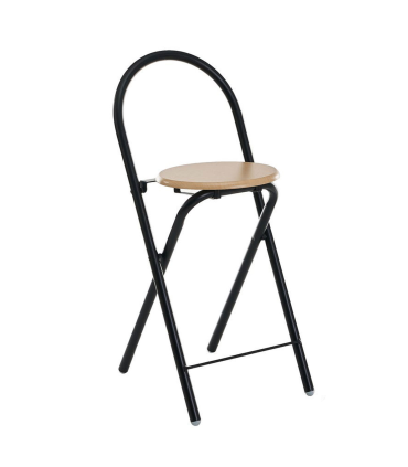 Tradineur -Taburete con respaldo de metal y asiento de madera MDF 83 x 36 x 39,5 cm, negro, banqueta, silla plegable, interior, cocina, bar, reposapiés y conteras antideslizantes, modelo aleatorio