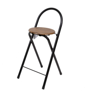 Tradineur -Taburete con respaldo de metal y asiento de madera MDF 83 x 36 x 39,5 cm, negro, banqueta, silla plegable, interior, cocina, bar, reposapiés y conteras antideslizantes, modelo aleatorio