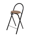 Tradineur -Taburete con respaldo de metal y asiento de madera MDF 83 x 36 x 39,5 cm, negro, banqueta, silla plegable, interior, cocina, bar, reposapiés y conteras antideslizantes, modelo aleatorio