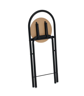 Tradineur -Taburete con respaldo de metal y asiento de madera MDF 83 x 36 x 39,5 cm, negro, banqueta, silla plegable, interior, cocina, bar, reposapiés y conteras antideslizantes, modelo aleatorio