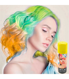 Tradineur - Laca para pelo en spray para halloween - Cantidad: 125 ml - Accesorio para disfraz de carnaval, fiestas, cosplay, cumpleaños, adulto - Color Amarillo