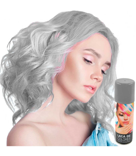 Tradineur - Laca para pelo en spray para halloween - Cantidad: 125 ml - Accesorio para disfraz de carnaval, fiestas, cosplay, cumpleaños, adulto - Color Plata