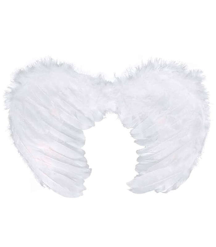 Tradineur - Alas de ángel con plumas y tirantes elásticos, complemento para disfraz de Halloween, carnaval, cosplay, fiestas, navidad (Blanco, 60 x 40 cm)