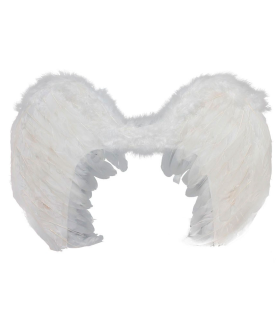 Tradineur - Alas de ángel con plumas y tirantes elásticos, complemento para disfraz de Halloween, carnaval, cosplay, fiestas, navidad (Blanco, 45 x 35 cm)