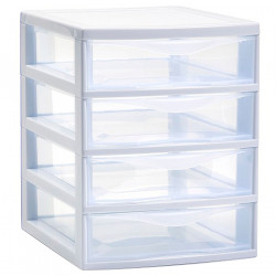 Tradineur - Cajonera guadiana de sobremesa, incluye 4 cajones transparentes, torre de almacenaje, armario, baño, oficina, fabric