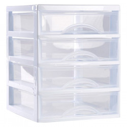 Tradineur - Cajonera guadiana de sobremesa, incluye 4 cajones transparentes, torre de almacenaje, armario, baño, oficina, fabric