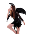 Tradineur - Alas de ángel con plumas y tirantes elásticos, complemento para disfraz de Halloween, carnaval, cosplay, fiestas, navidad (Negro, 60 x 40 cm)