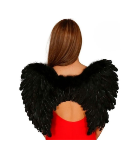 Tradineur - Alas de ángel con plumas y tirantes elásticos, complemento para disfraz de Halloween, carnaval, cosplay, fiestas, navidad (Negro, 60 x 40 cm)