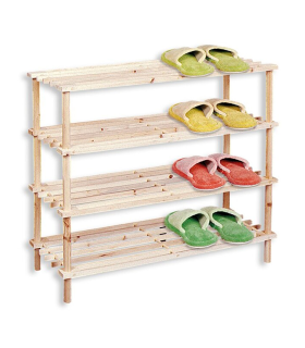 Zapatero de madera 4 niveles, estantería multiusos, mueble zapatero de madera natural sin tratar 4 alturas, soporte para zapatos, recibidor. - 73,5 x 26 x 67 cm - Color Natural