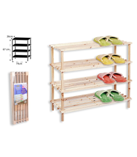 Zapatero de madera 4 niveles, estantería multiusos, mueble zapatero de madera natural sin tratar 4 alturas, soporte para zapatos, recibidor. - 73,5 x 26 x 67 cm - Color Natural