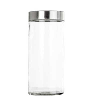 Bote de cristal redondo multiusos con tapa metálica 1320 ml, recipiente, tarro de almacenamiento para guardar alimentos, galletas, legumbres, pasta 22,3 x 9,7 cm