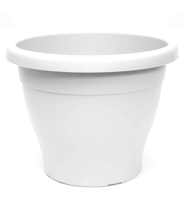 Tradineur - Maceta de plástico redonda blanca Mediterránea, diámetro 48,5 cm, 80 litros con orificios inferiores, recipiente, macetero para plantas de jardín, terraza, balcón, interior y exterior