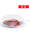 Tradineur - Tartera redonda de plástico, tapa transparente, recipiente para transportar tartas, postres, alimentos, fabricada en España (Base blanca, Ø 32 cm)