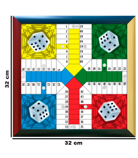 Tradineur - Tablero de parchís con marco madera MDF, 4 jugadores, duradero y resistente, juegos de mesa clásicos, 32 x 32 cm