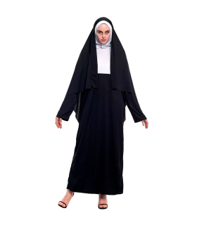 Tradineur - Disfraz de monja maldita para mujer, fibra sintética, incluye túnica, cruz y cofia, religiosa, carnaval, Halloween, cosplay (Adulto, Talla S)