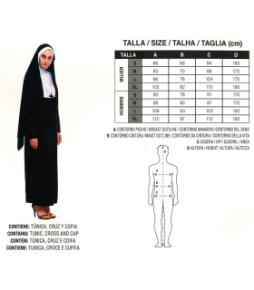 Tradineur - Disfraz de monja maldita para mujer, fibra sintética, incluye túnica, cruz y cofia, religiosa, carnaval, Halloween, cosplay (Adulto, Talla S)