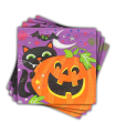 Tradineur - Pack de 12 servilletas desechables de Halloween - Diseño con Gato, Murciélago y calabaza - Accesorio para mesa - 16,5 x 16,5 cm