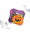 Tradineur - Pack de 12 servilletas desechables de Halloween - Diseño con Gato, Murciélago y calabaza - Accesorio para mesa - 16,5 x 16,5 cm