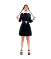 Tradineur - Disfraz de Miércoles Addams para mujer, Strange Girl, 100% fibra sintética, incluye vestido y cinturón, carnaval, Halloween, cosplay (Adulto, Talla L)