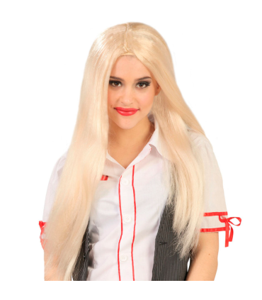 Tradineur - Peluca rubia extralarga para mujer, fibra sintética, complemento para disfraz de carnaval, Halloween, cosplay, fiestas (Adulto)