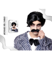 Tradineur - Peluca y bigote de abogado - Fabricado en fibra sintética - Complementos de disfraces para carnaval, halloween u otras celebraciones - Color negro.