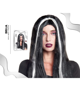 Tradineur - Peluca de bruja - Fabricado en Fibra sintética - Complementos de disfraces para carnaval, halloween u otras celebraciones - Color blanco y negro.