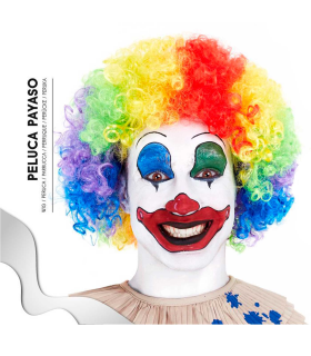 Peluca multicolor de payaso para jóvenes y adultos, complemetos de disfraces para carnaval, halloween u otras celebraciones. 29 x 23 x 4 cm