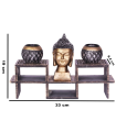 Tradineur - Portavelas zen con cabeza de Buda y 2 velas de té, soporte decorativo, adorno para meditación, relajación, regalo original, 19 x 33 x 8,4 cm