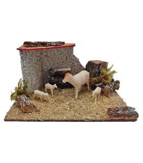 Tradineur - Corral para belén, 8 x 15 x 9 cm, corcho y resina, animales de granja, nacimiento, figuras, decoración tradicional, pesebre, navidad, modelo aleatorio