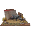 Tradineur - Corral para belén, 8 x 15 x 9 cm, corcho y resina, animales de granja, nacimiento, figuras, decoración tradicional, pesebre, navidad, modelo aleatorio