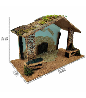 Tradineur - Cueva/Portal de belén de madera, pesebre, cueva con tejado para nacimiento - figura de navidad, decoración navideña tradicional - 23 x 35 x 13 cm