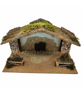 Tradineur - Cueva/Portal de belén de madera, pesebre, cueva con tejado para nacimiento - figura de navidad, decoración navideña tradicional - 23 x 35 x 13 cm