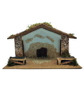 Tradineur - Cueva/Portal de belén de madera, pesebre, cueva con tejado para nacimiento - figura de navidad, decoración navideña tradicional - 23 x 35 x 13 cm