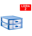 Tradineur - Cajonera de sobremesa, modelo Loira, 2 cajones transparentes, plástico, torre almacenaje multiusos, oficina, baño, fabricada en España (Azul - 18 x 27 x 35,5 cm)