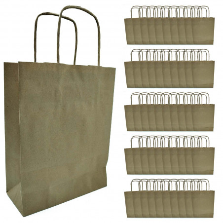 Tradineur - Pack de 50 bolsa Kraft "S" - Ideal para guardar tus regalos, fin de año, año nuevo, Navidad - 24 x 32 cm - Color Nat