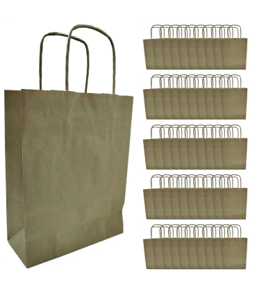 Tradineur - Pack de 50 bolsa Kraft "S" - Ideal para guardar tus regalos de navidad, fin de años o año nuevo - 24 x 32 cm - Color Liso