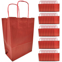 Tradineur - Pack de 50 bolsa Kraft "XS" - Ideal para guardar tus regalos, fin de año, año nuevo, Navidad - 18 x 24 cm - Color Ro