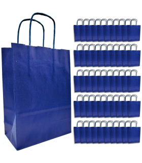 Tradineur - Pack de 50 bolsa Kraft "XS" - Ideal para guardar tus regalos de navidad, fin de años o año nuevo - 18 x 24 cm - Color Azul