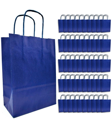 Tradineur - Pack de 50 bolsa Kraft "XS" - Ideal para guardar tus regalos de navidad, fin de años o año nuevo - 18 x 24 cm - Color Azul