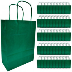 Tradineur - Pack de 50 bolsa Kraft "XS" - Ideal para guardar tus regalos, fin de año, año nuevo, Navidad - 18 x 24 cm - Color Ve