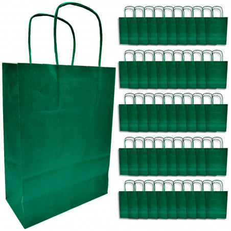 Tradineur - Pack de 50 bolsa Kraft "XS" - Ideal para guardar tus regalos, fin de año, año nuevo, Navidad - 18 x 24 cm - Color Ve