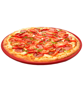 Plato para pizza de cerámica, bandeja plana redonda para servir comida, aperitivos, práctico, cocina, navidad, fiestas, celebraciones (Rojo, 33 cm)