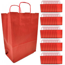 Tradineur - Pack de 50 bolsa Kraft "S" - Ideal para guardar tus regalos, fin de año, año nuevo, Navidad - 24 x 32 cm - Color Roj