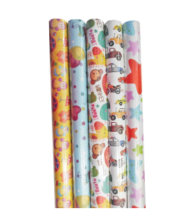 Tradineur - Pack de 5 rollos de papel de regalo, modelo Infantil, láminas, hojas para envolver regalos, cumpleaños, Navidad, 70 x 200 cm, diseños surtidos