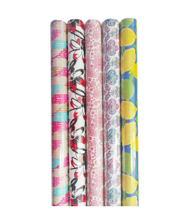 Tradineur - Pack de 5 rollos de papel de regalo, modelo Chic, láminas, hojas para envolver regalos, cumpleaños, Navidad, 70 x 200 cm, diseños surtidos